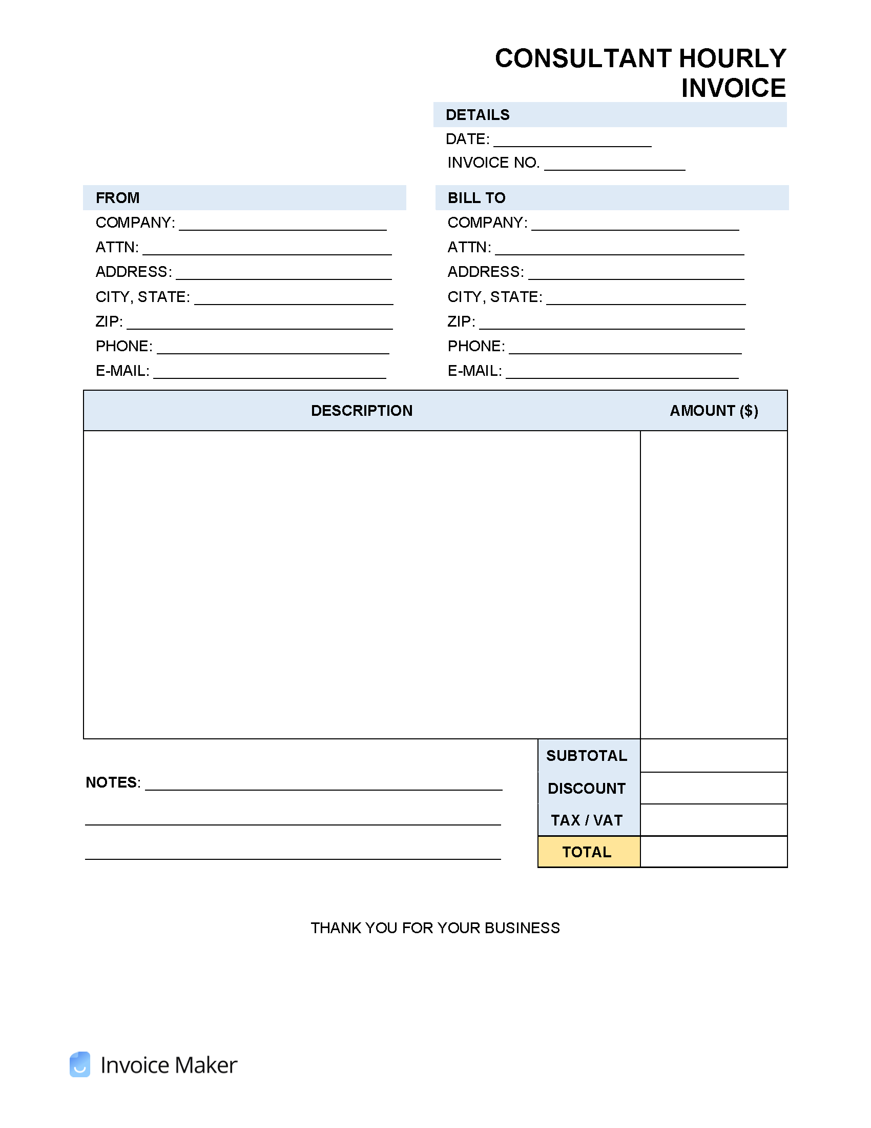 Hourly Rate hr Invoice Template Invoice Maker