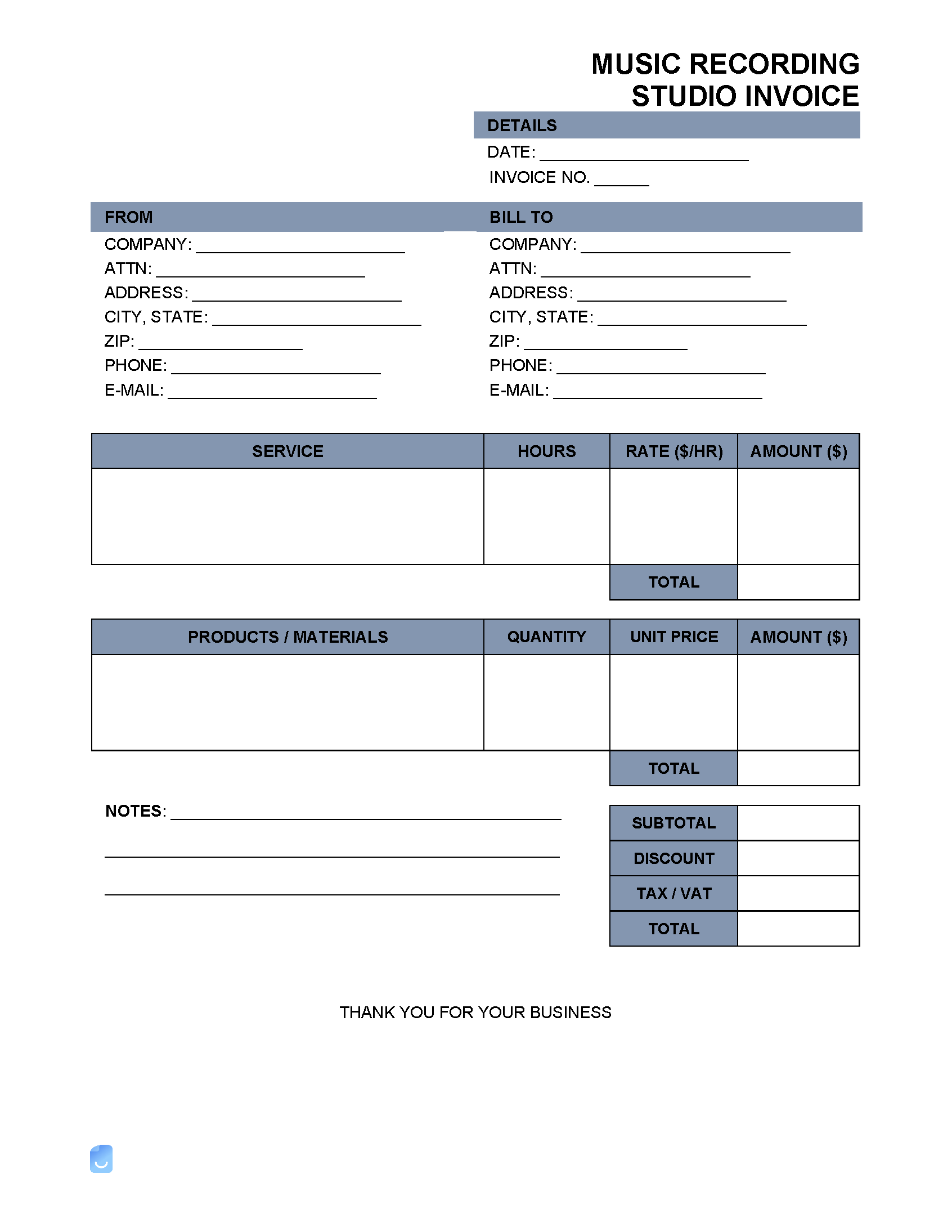 Music Recording Studio Invoice Template Invoice Maker