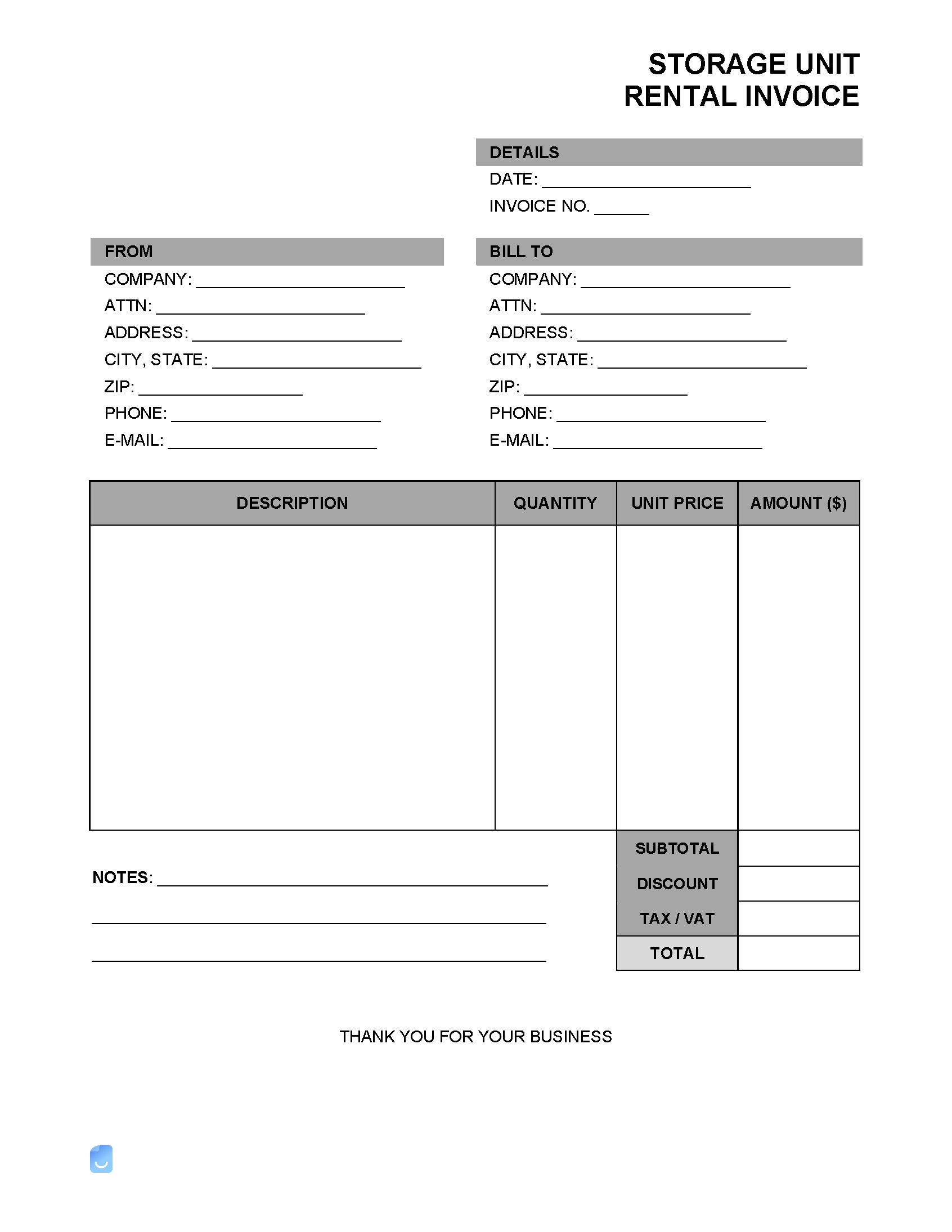 Storage Unit Rental Invoice Template Invoice Maker