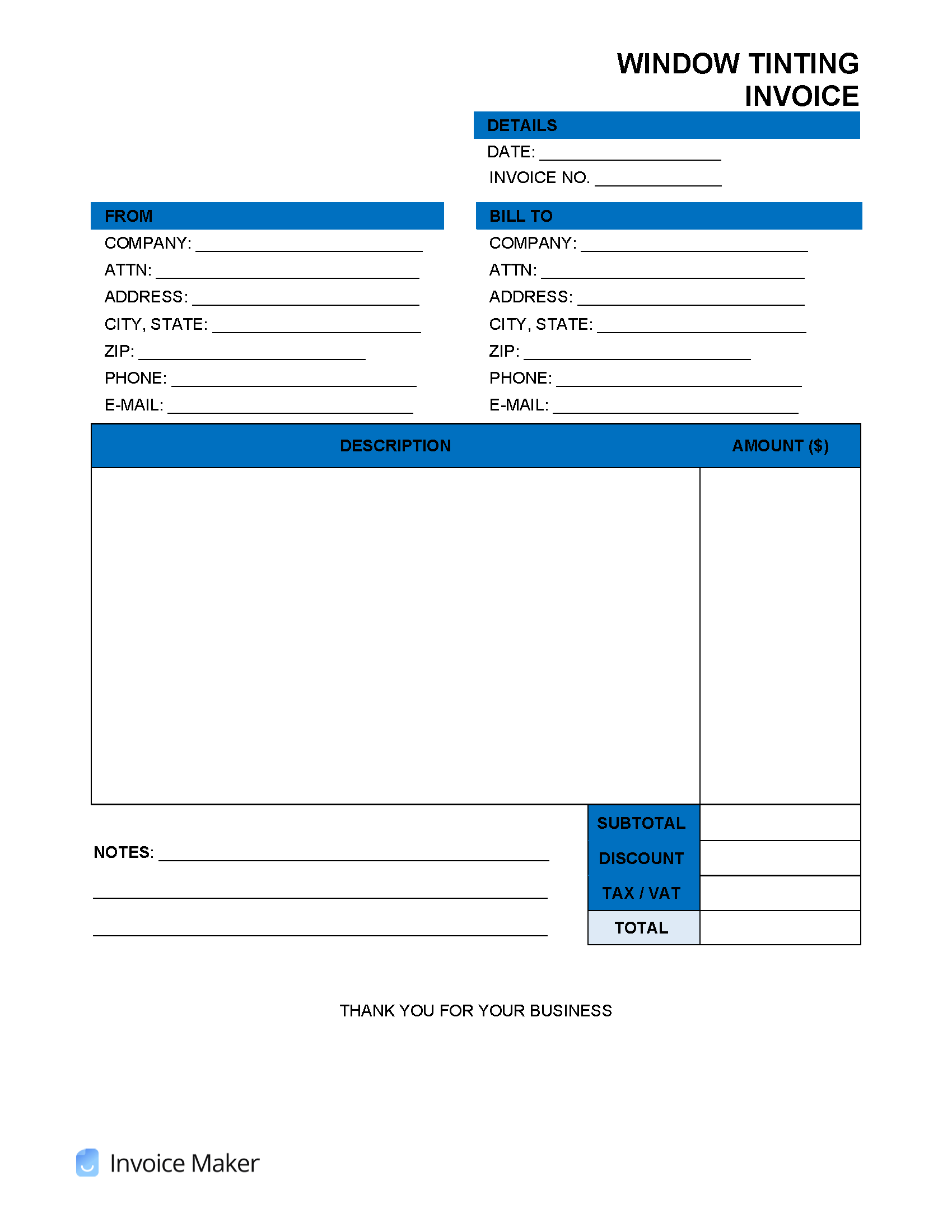 Window Tinting Invoice Template Invoice Maker