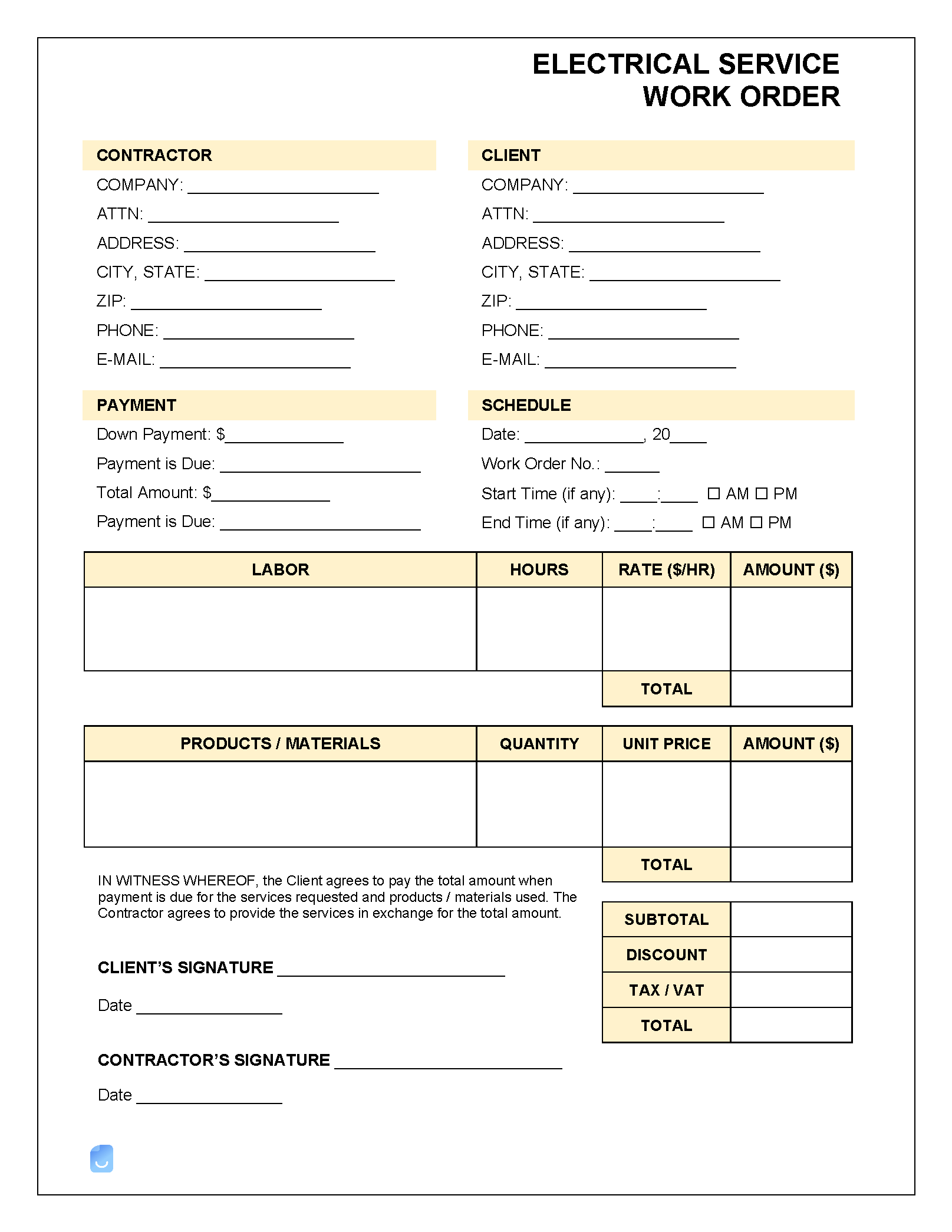 Electrical Service Work Order Template Invoice Maker