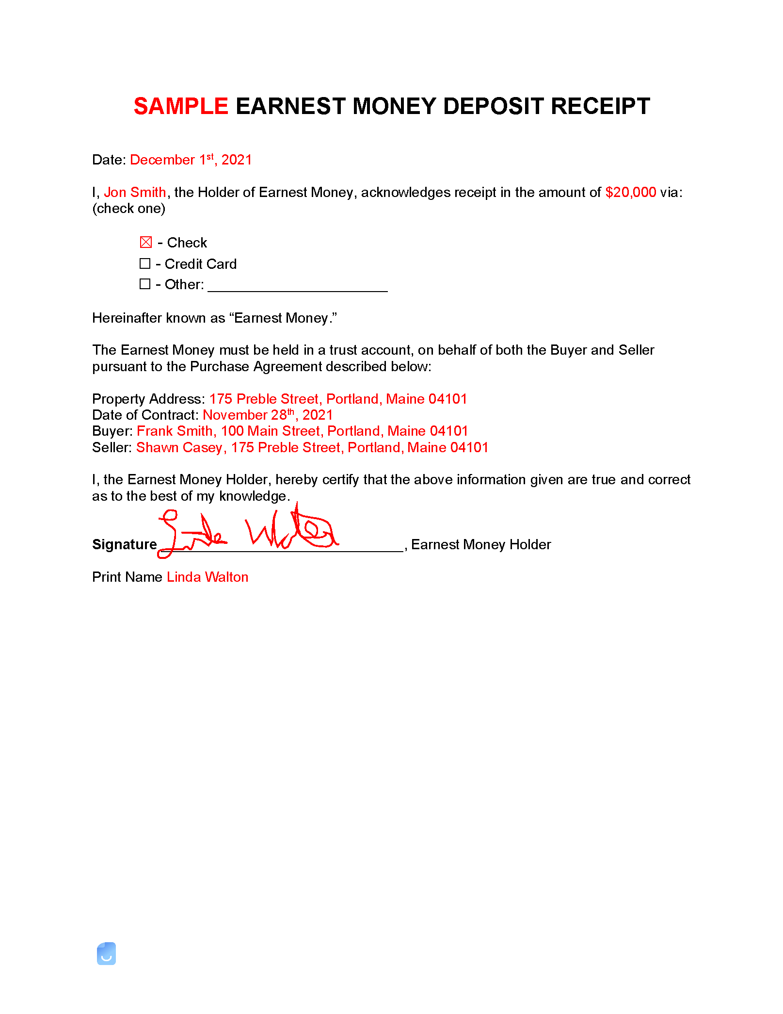 Earnest Money Deposit Template Invoice Maker