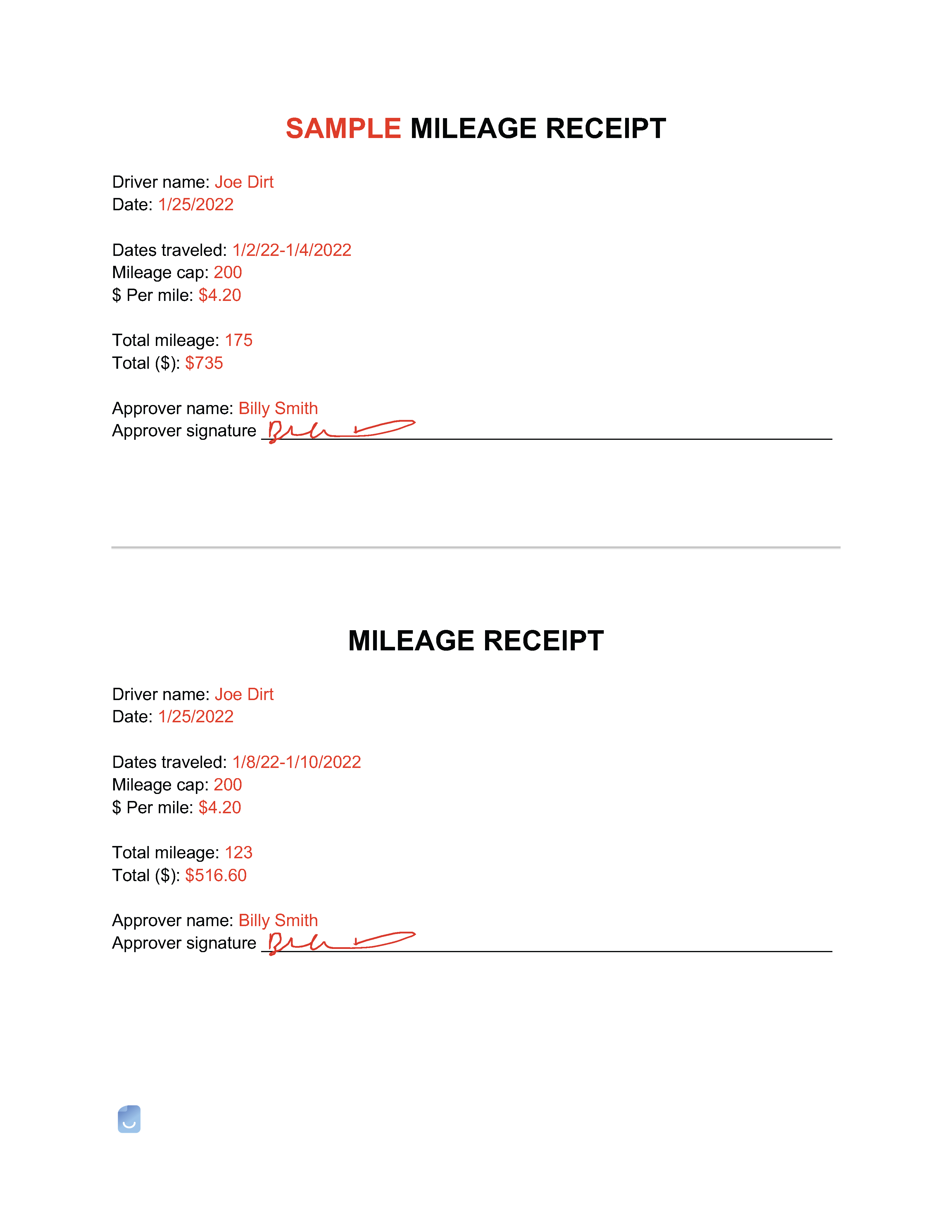 Mileage Receipt Template Invoice Maker