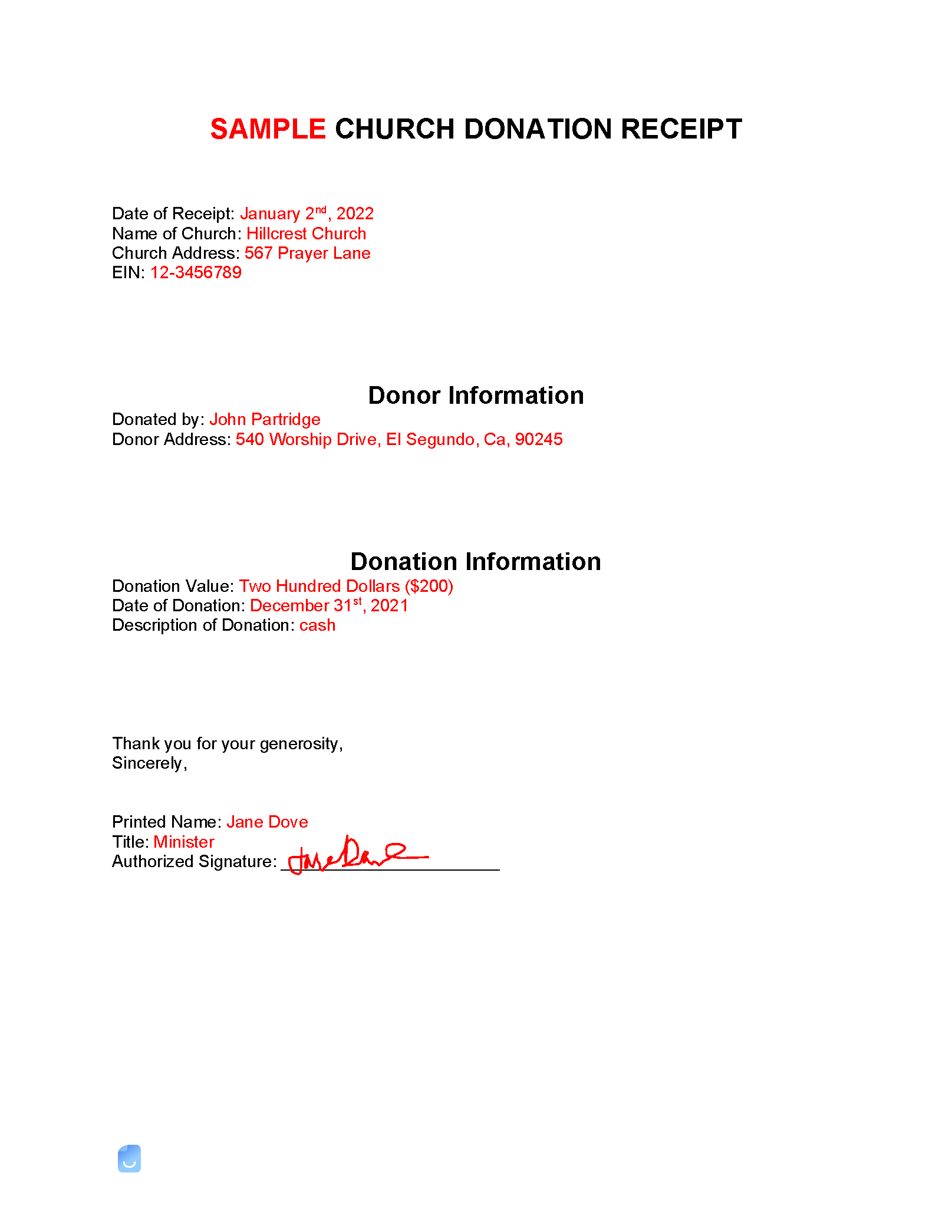 Church Donation Receipt Template Invoice Maker