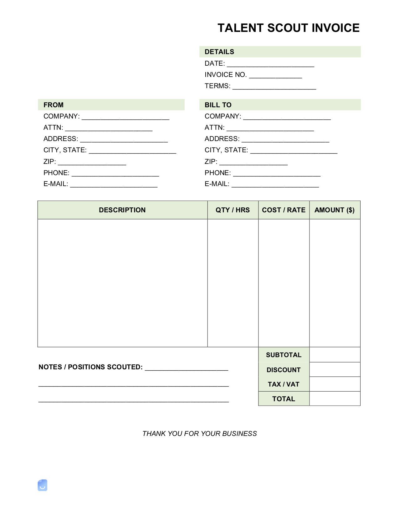 Talent Scout Invoice Template Invoice Maker