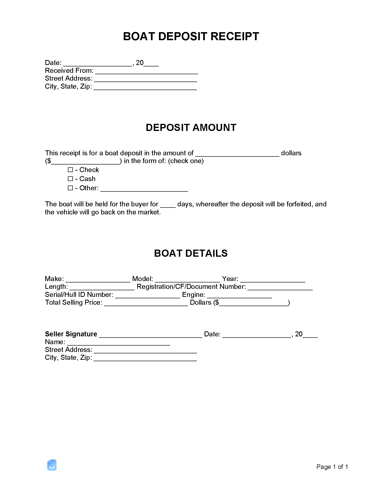 Boat Deposit Receipt Template Receipt Maker