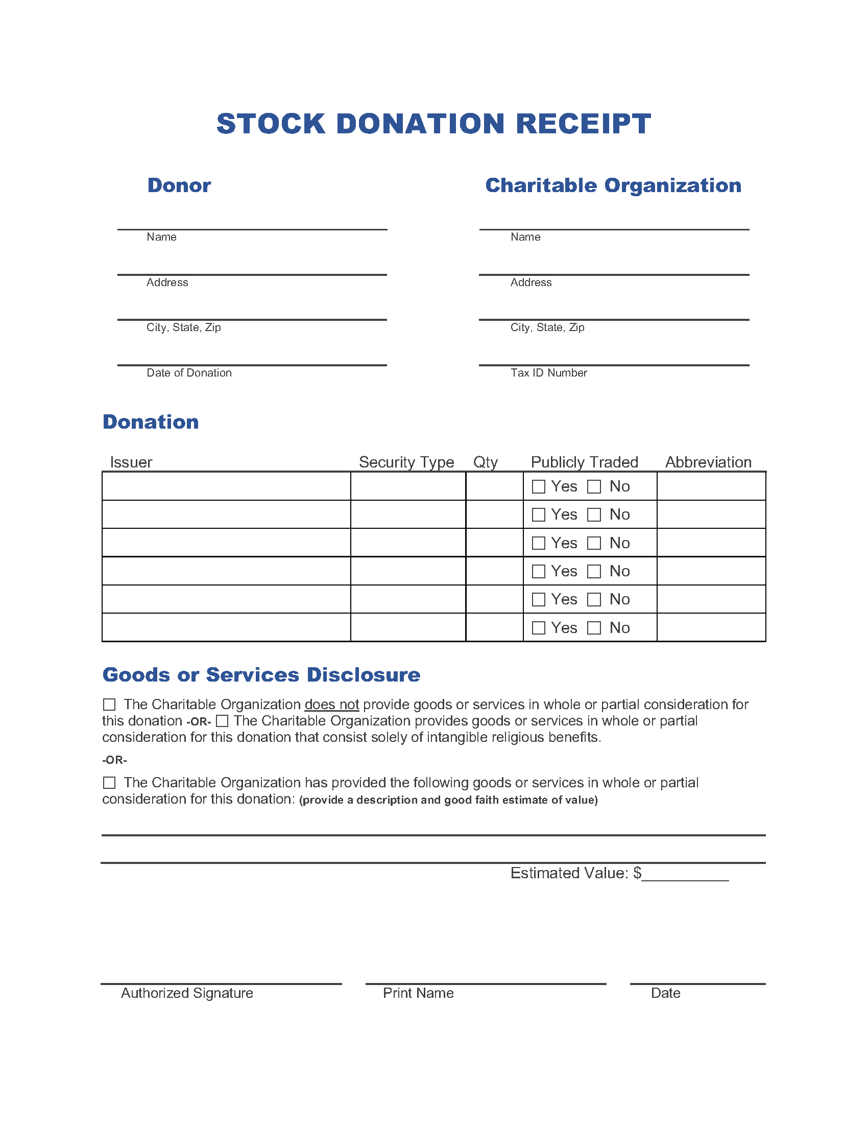 Stock Donation Receipt Template Receipt Maker