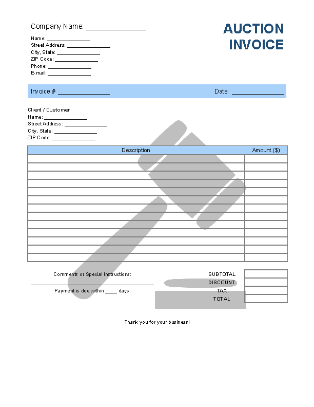 Auction Invoice Template Invoice Generator