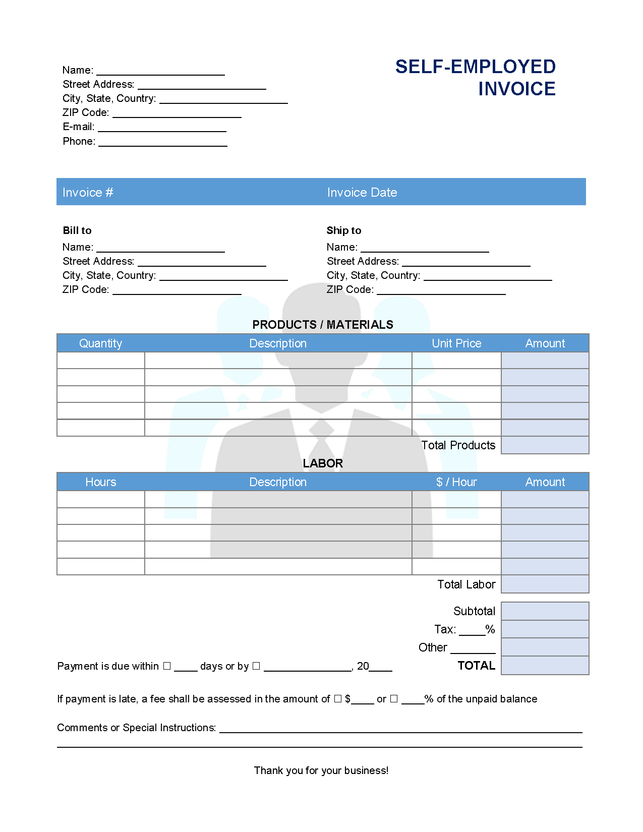 Self Employed Invoice Template Invoice Generator
